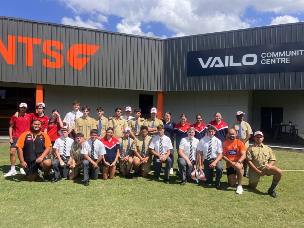 Newington First Nations student join students from Riverview, PLC, and Barker for a careers day at GWS Giants Football Club. 